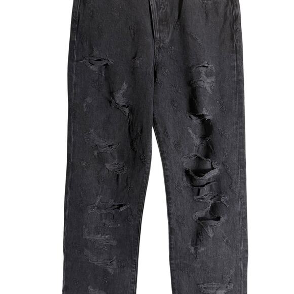 Agolde Criss Cross Straight Leg Distressed Ripped Feverish Black Denim Jeans 23 - Picture 7 of 12